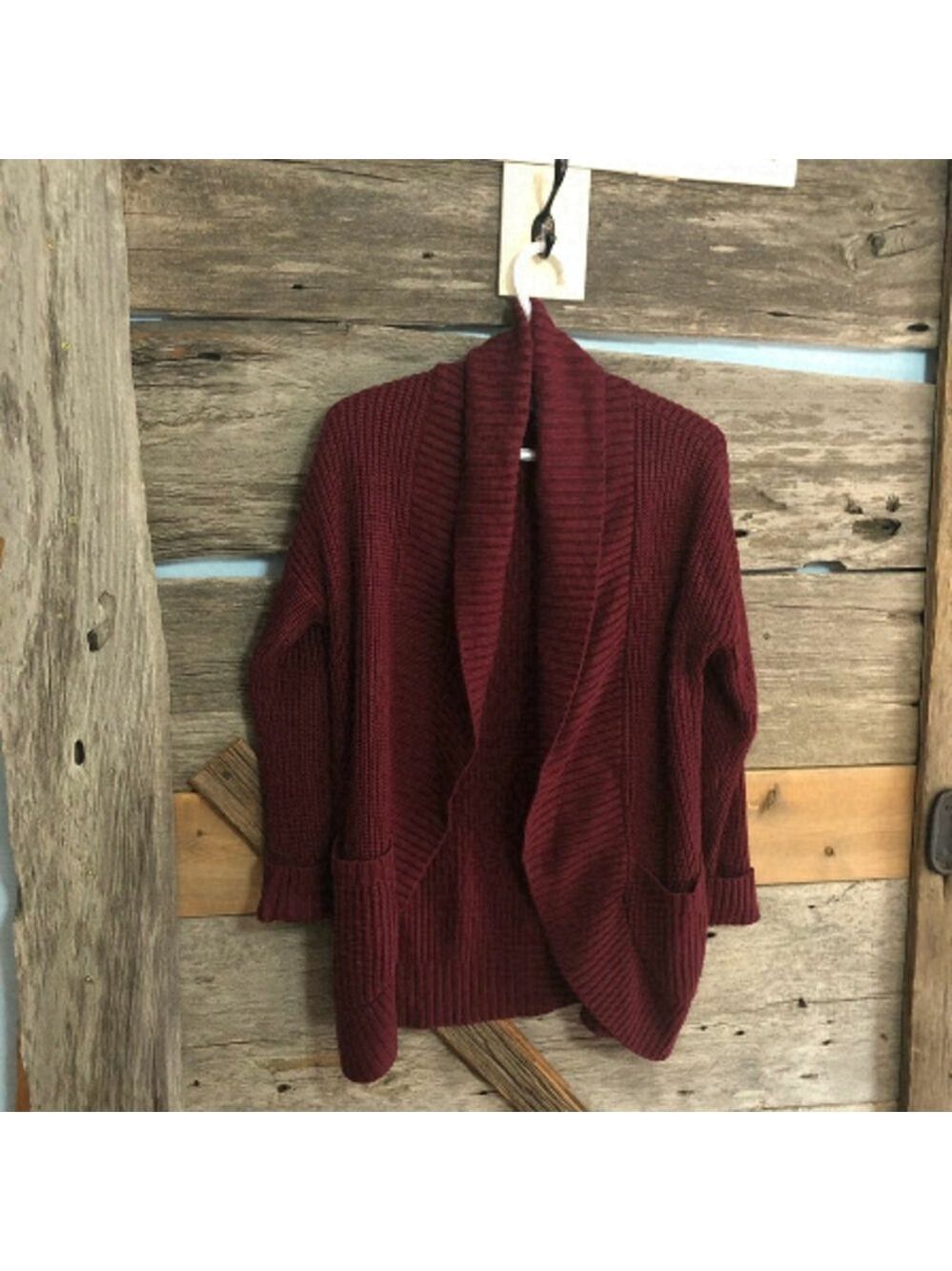 𝅺dynamite Size Med Burgundy Cowl Neck, Chunky Knit Cardigan